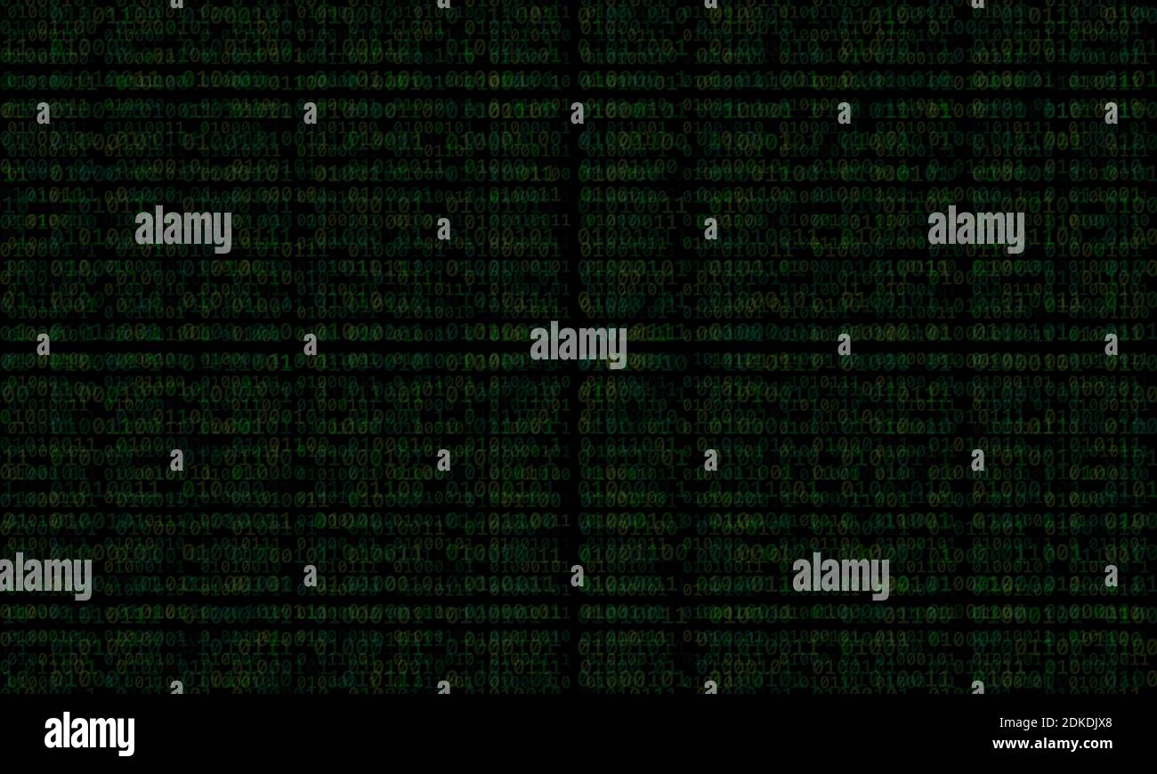 Codice binario con sfocatura del movimento su sfondo scuro. Illustrazione Vettoriale