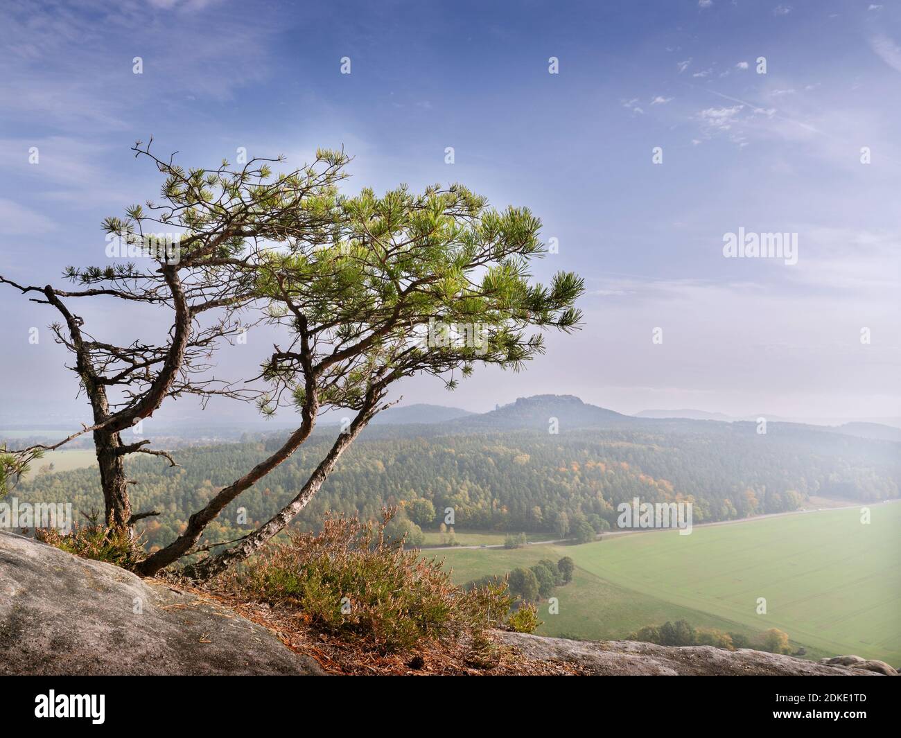 Vista da Pfaffenstein sulla Svizzera sassone in autunno Foto Stock