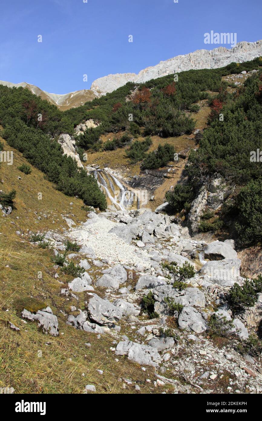 Europa, Österreich, Tirol, Leutasch, Leutasch tal, Gaistal, Ludwig Ganghofer, Spätherbst, Estate Indiana, Traumhaft, Herbst, Weg zum Steinern Hüttl (1925 metri) Foto Stock