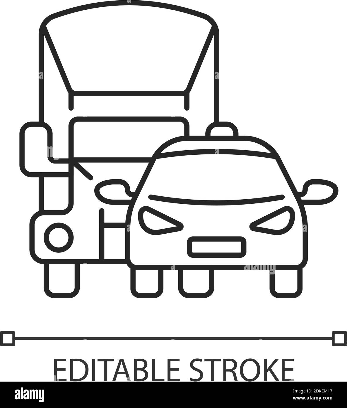 Icona lineare parcheggio auto. Gruppi di autoveicoli posseduti o noleggiati. Esempi di veicoli della flotta. Illustrazione personalizzabile con linee sottili. Simbolo del contorno. Vettore i Illustrazione Vettoriale