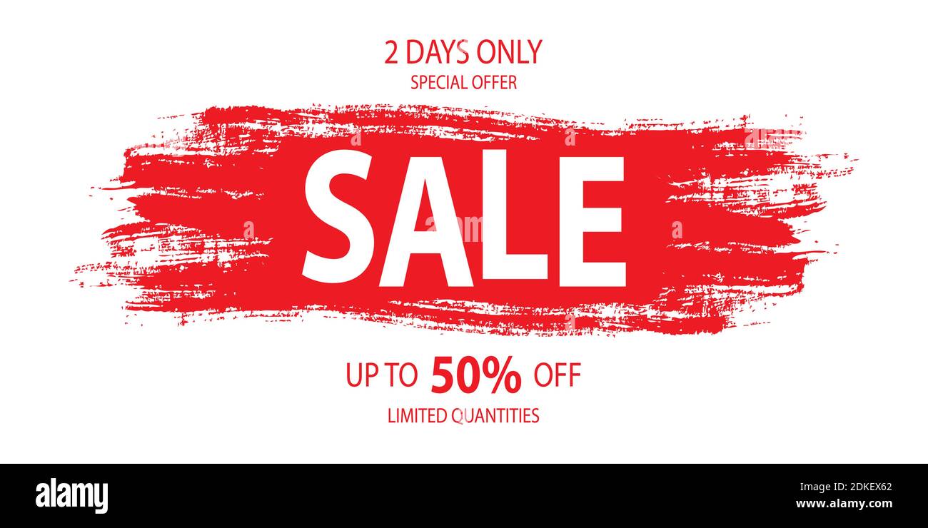 Banner o sfondo di vendita con testo e design a pennello, isolato su sfondo bianco, illustrazione vettoriale Illustrazione Vettoriale