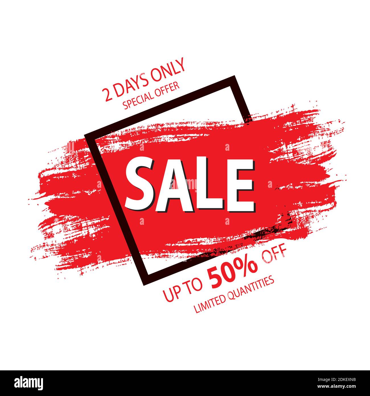 Vendita banner o sfondo con testo, quadrupla e disegno stile pennello, concetto di sconto, illustrazione vettoriale Illustrazione Vettoriale