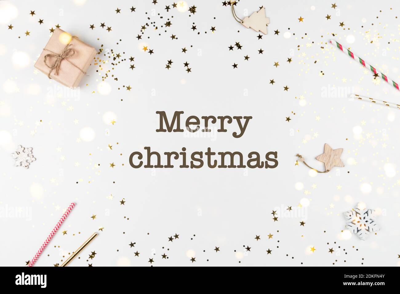 Bianco Natale sfondo festivo con allegri saluti di natale Foto Stock
