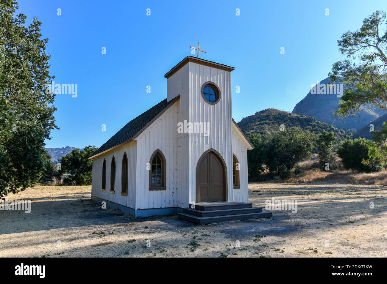 Piccolo filmato storico chiesa di set di proprietà di US National Park Service presso Paramount Ranch in Santa Monica Mountains National Recreation Area vicino a Los un Foto Stock