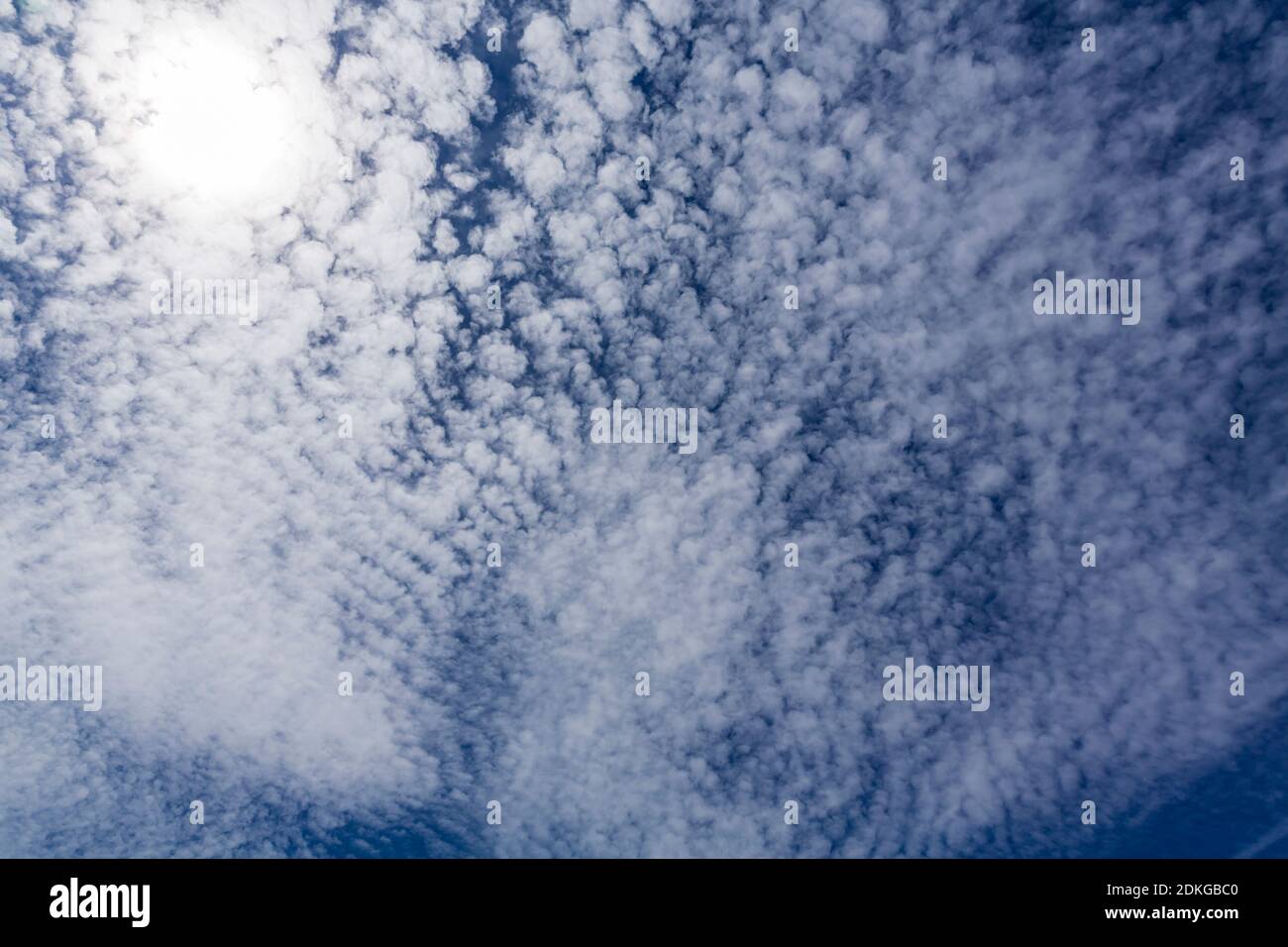 Cielo blu con nuvole, nuvole volose (Cirrocumulus), Wallberg, Rottach-Egern, Tegernsee, Alpi Bavaresi, Baviera, Germania, Europa Foto Stock