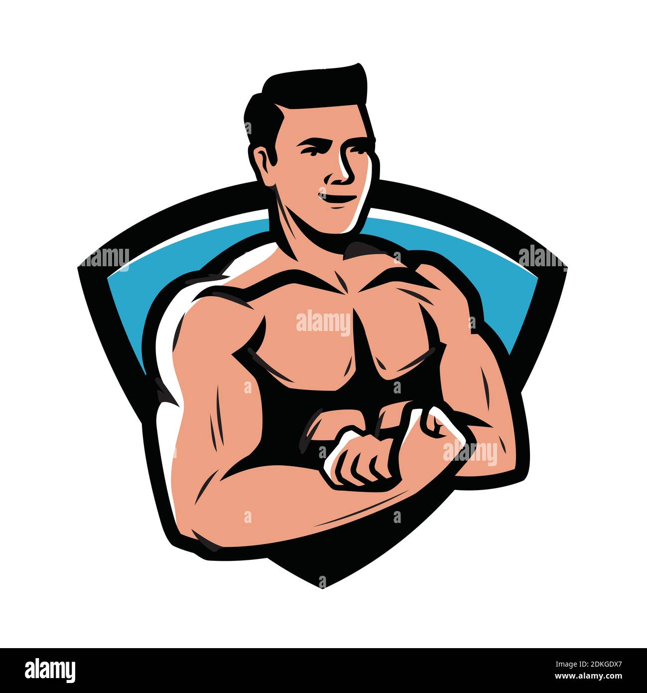 Emblema del club della palestra. Bodybuilder, forte vettore di uomo muscolare Illustrazione Vettoriale