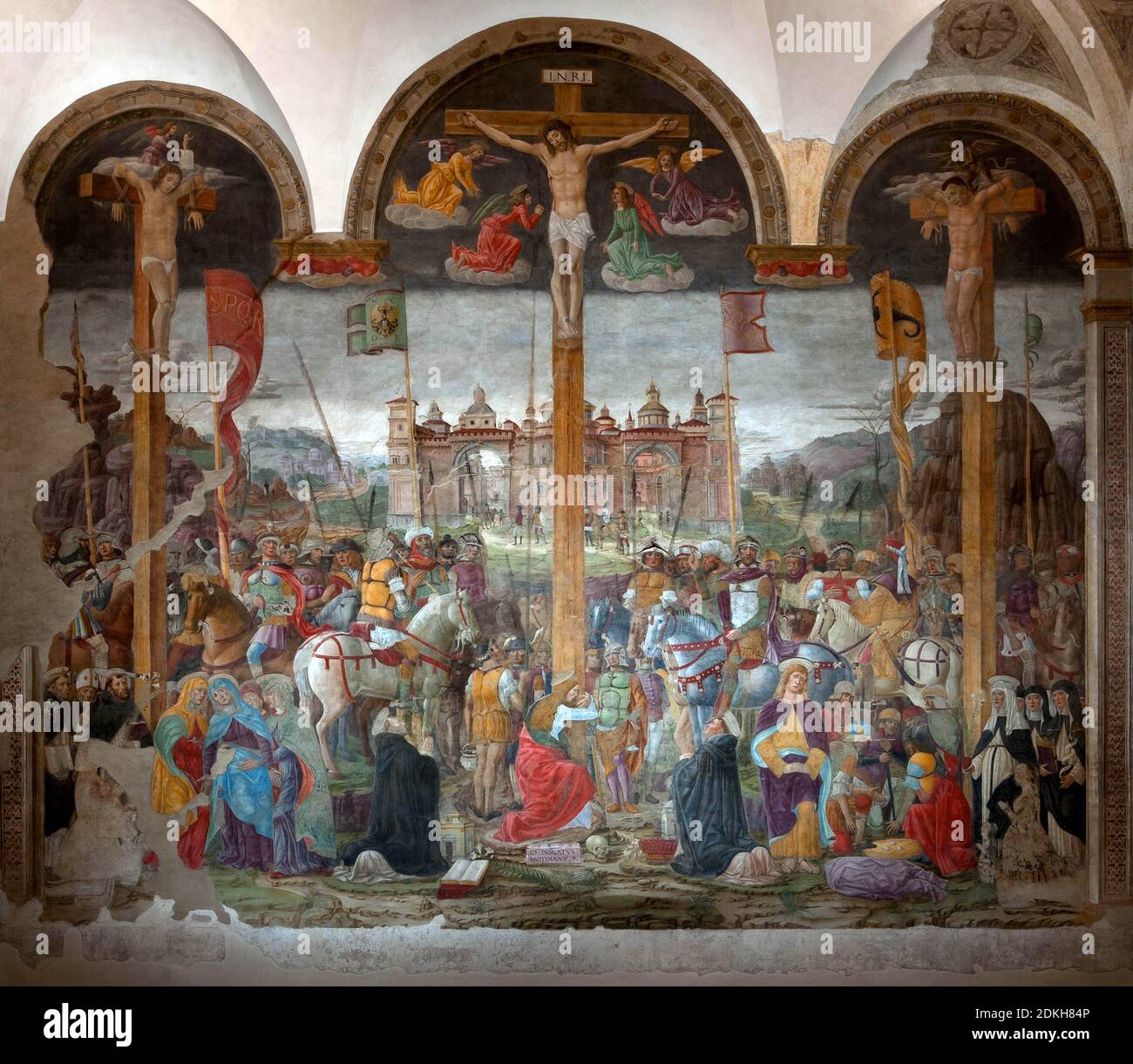 Rinascimento italiano Donato Montorfano 1460 - 1502. Crocifissione . 1495. affresco cm 455 x 810. Foto Stock