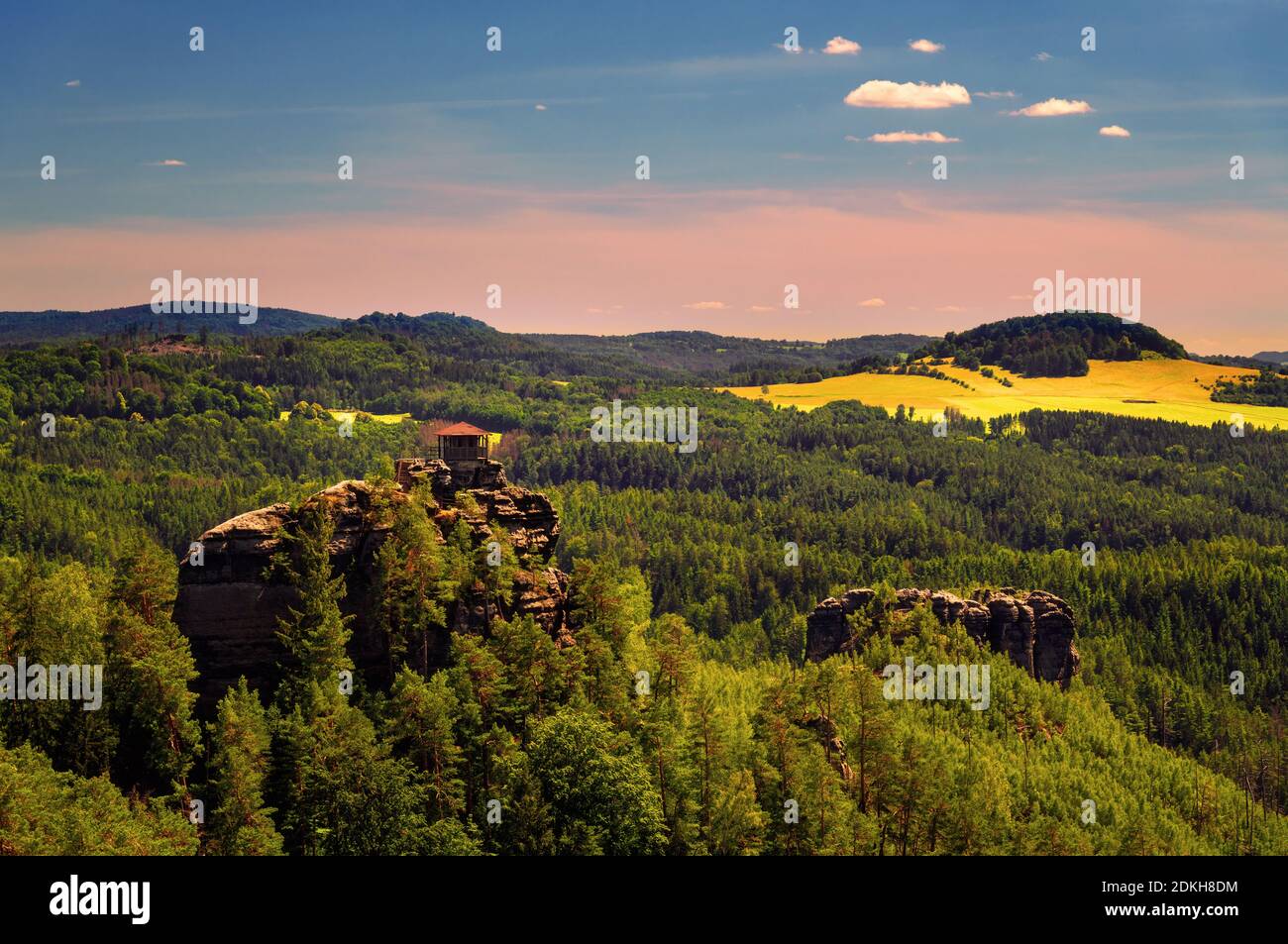 Marienfels, torre di osservazione, vista, Jetřichovice, Parco Nazionale, Svizzera boema, Repubblica Ceca, Europa Foto Stock