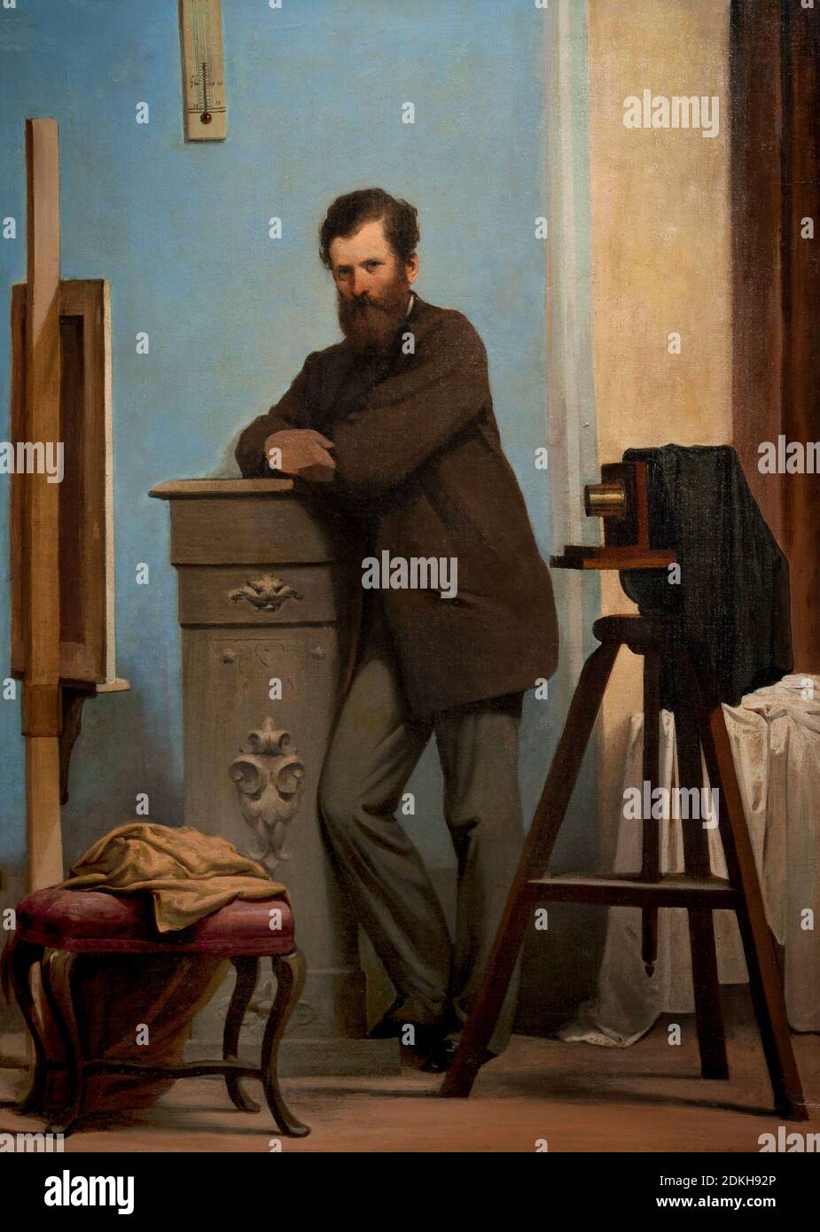 Alessandro Guardassoni. 1819-1888. Autoritratto con fotocamera. 1835 dipinto ad olio su tela cm 125 x 92. Foto Stock