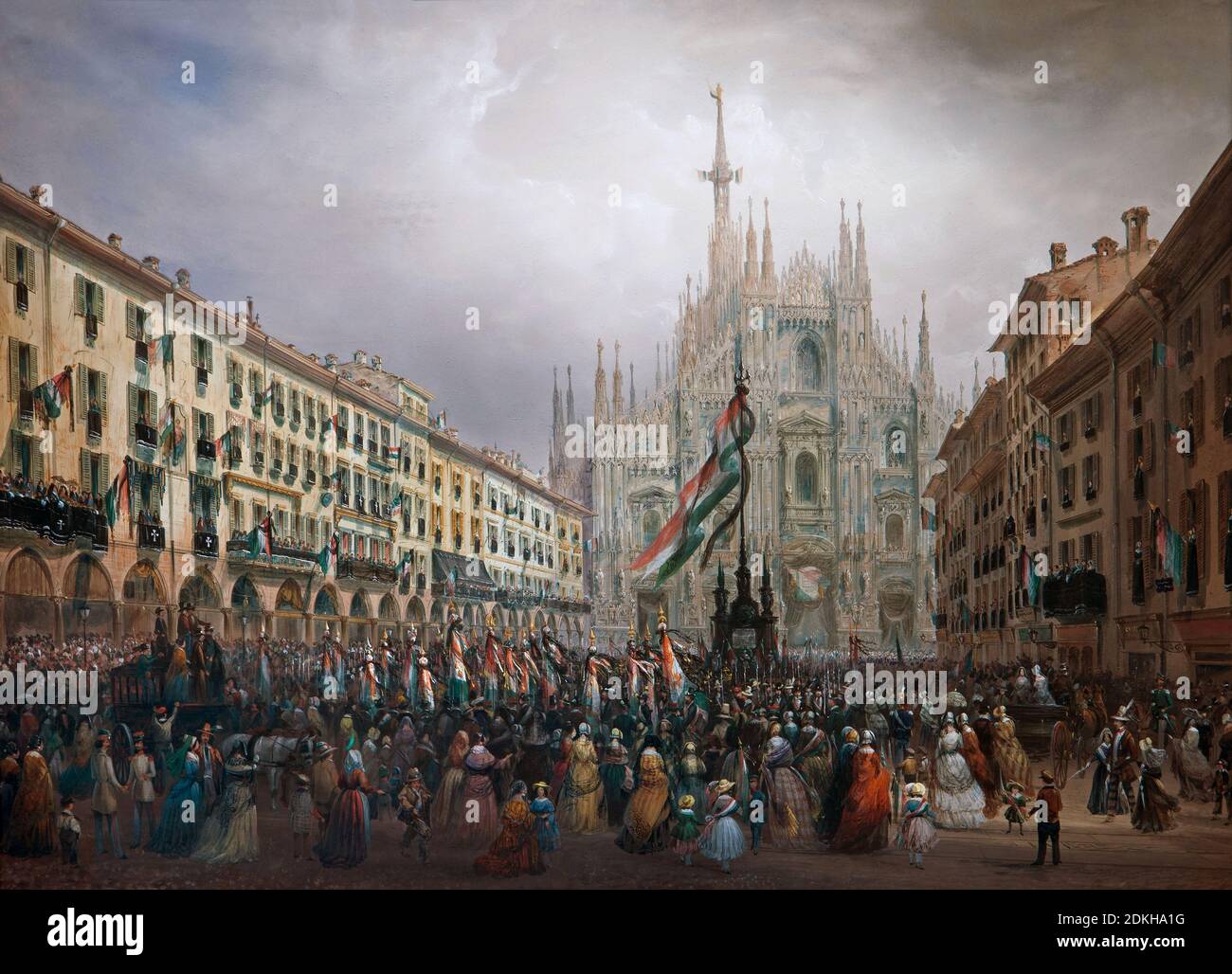 Arte, Carlo Bossoli, 1815-1884, titolo dell'opera, messa in Cattedrale in commemorazione dei Caduti nelle cinque Giornate di Milano celebrate nell'aprile Foto Stock