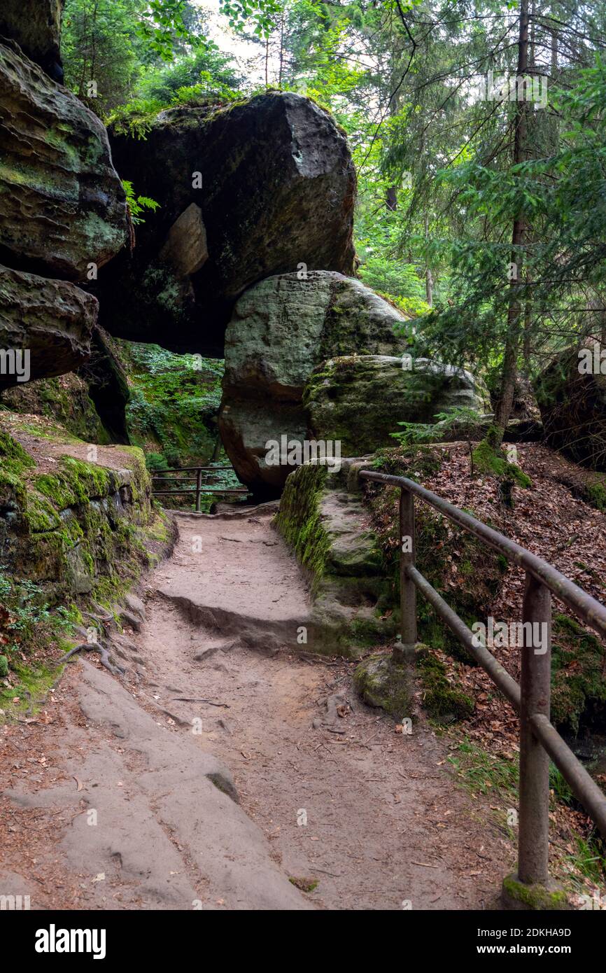 Kamnitz, fiume, sentiero, sentiero escursionistico, Mezni Louka, Parco Nazionale, Boemia Svizzera, Repubblica Ceca, Europa Foto Stock