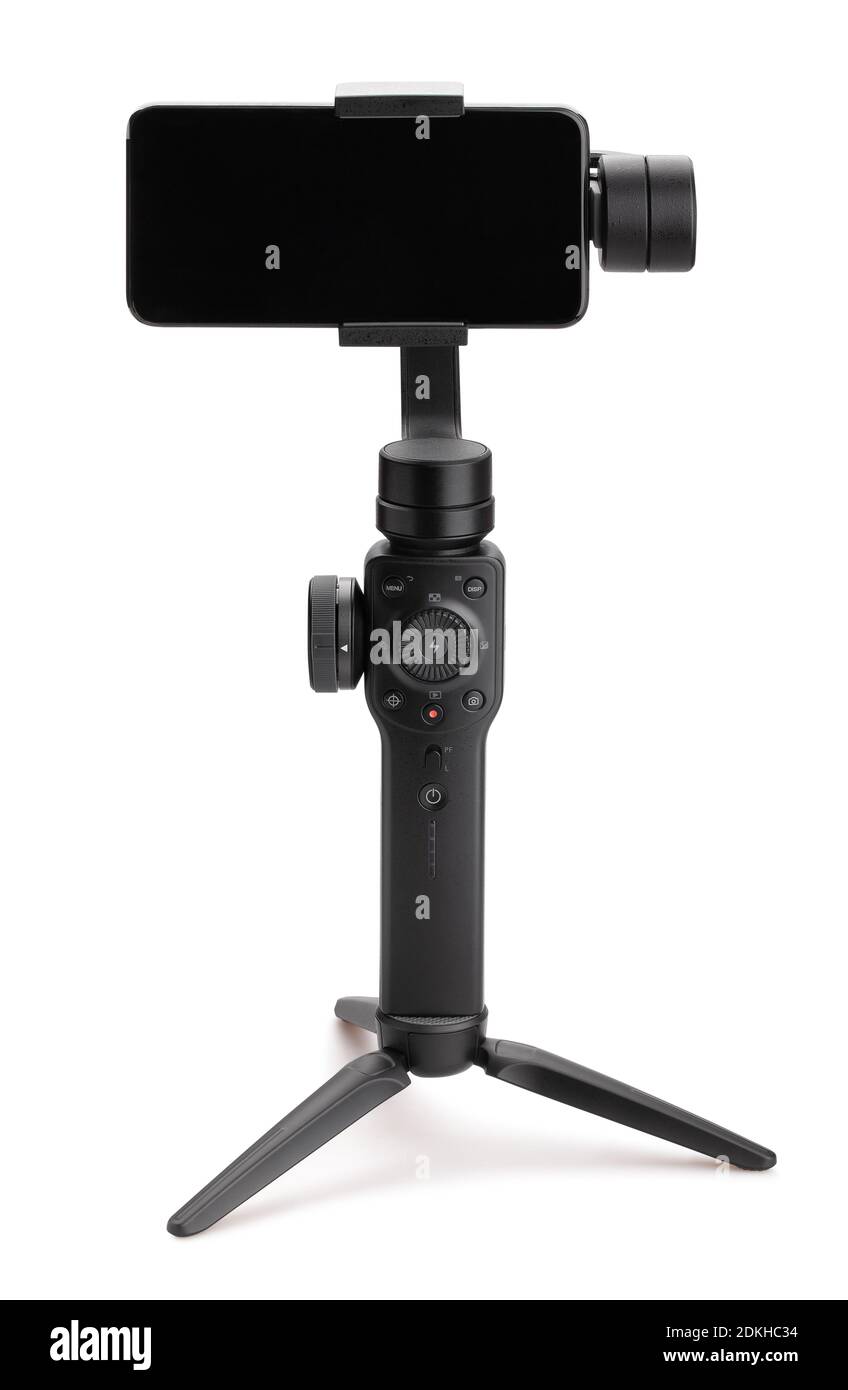 smartphone gimbal isolato su bianco Foto Stock