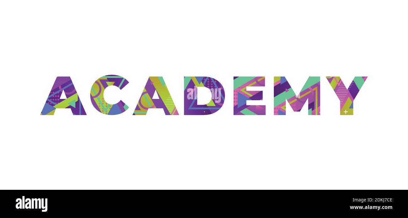 Il concetto di Academy parola scritto in forme retrò colorate e colori illustrazione. Illustrazione Vettoriale