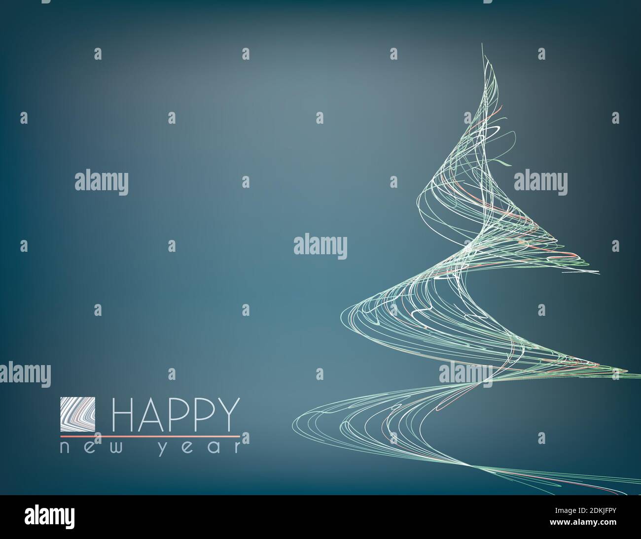 Modello di carta minima di Capodanno con albero di natale insolito di strisce sottili. Layout grafico vettoriale semplice Illustrazione Vettoriale