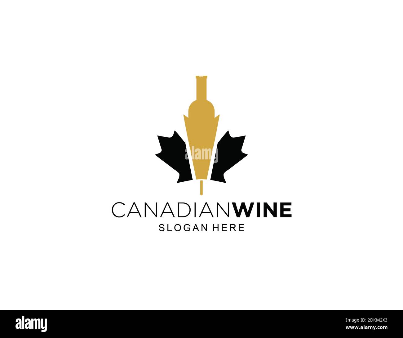 Vino canadese o acero con bottiglia d'oro Logo Design ispirazione Foto Stock