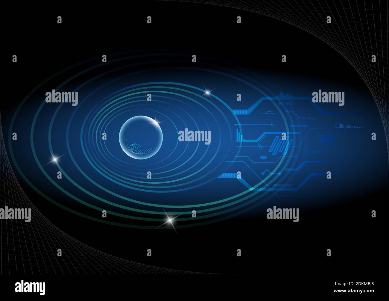 Dark abstract background with glowing neon circles, vector Illustrazione Vettoriale