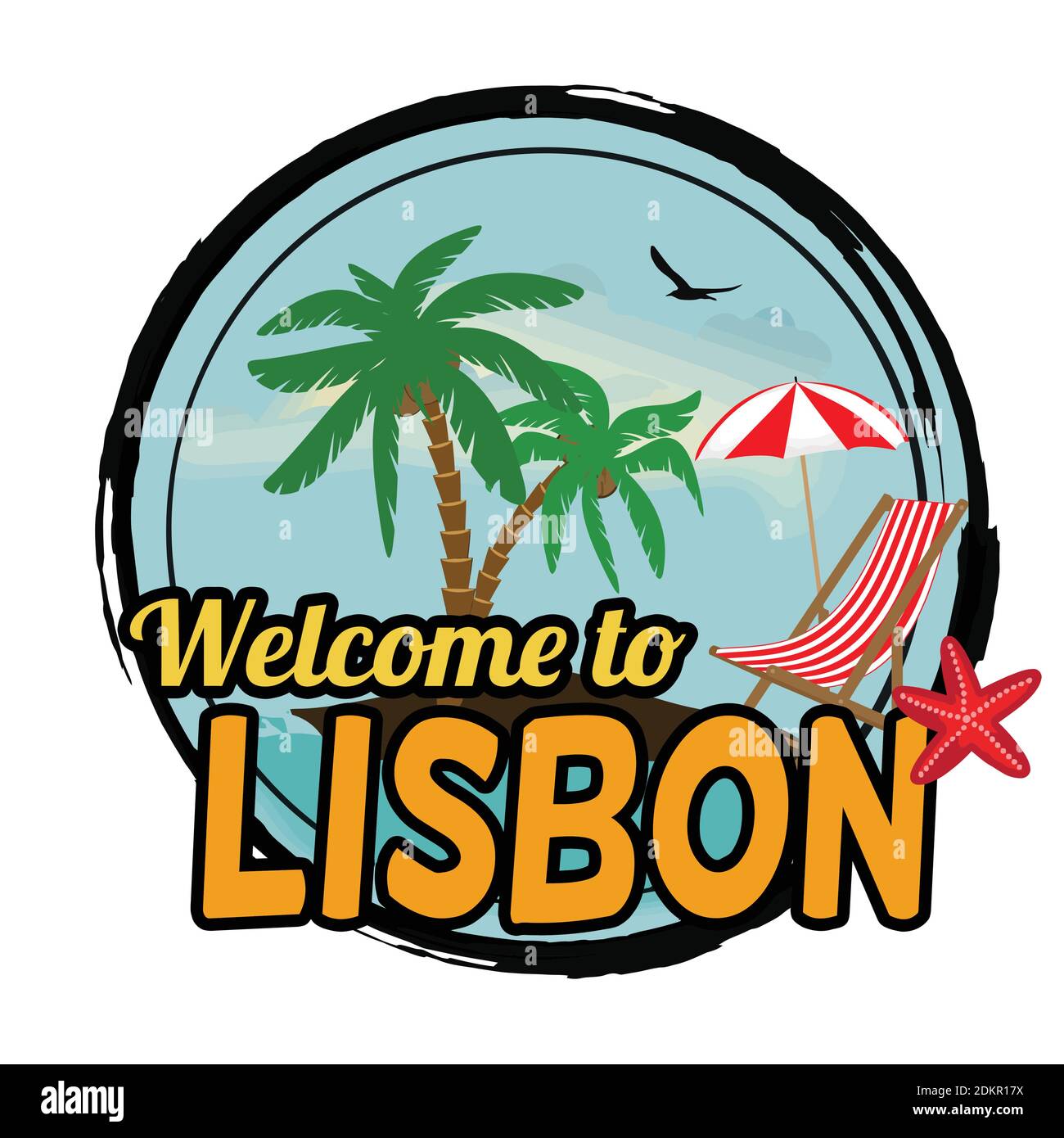 Benvenuti a Lisbona Concept in stile grafico vintage per t-shirt e altre stampe su sfondo bianco, illustrazione vettoriale Illustrazione Vettoriale