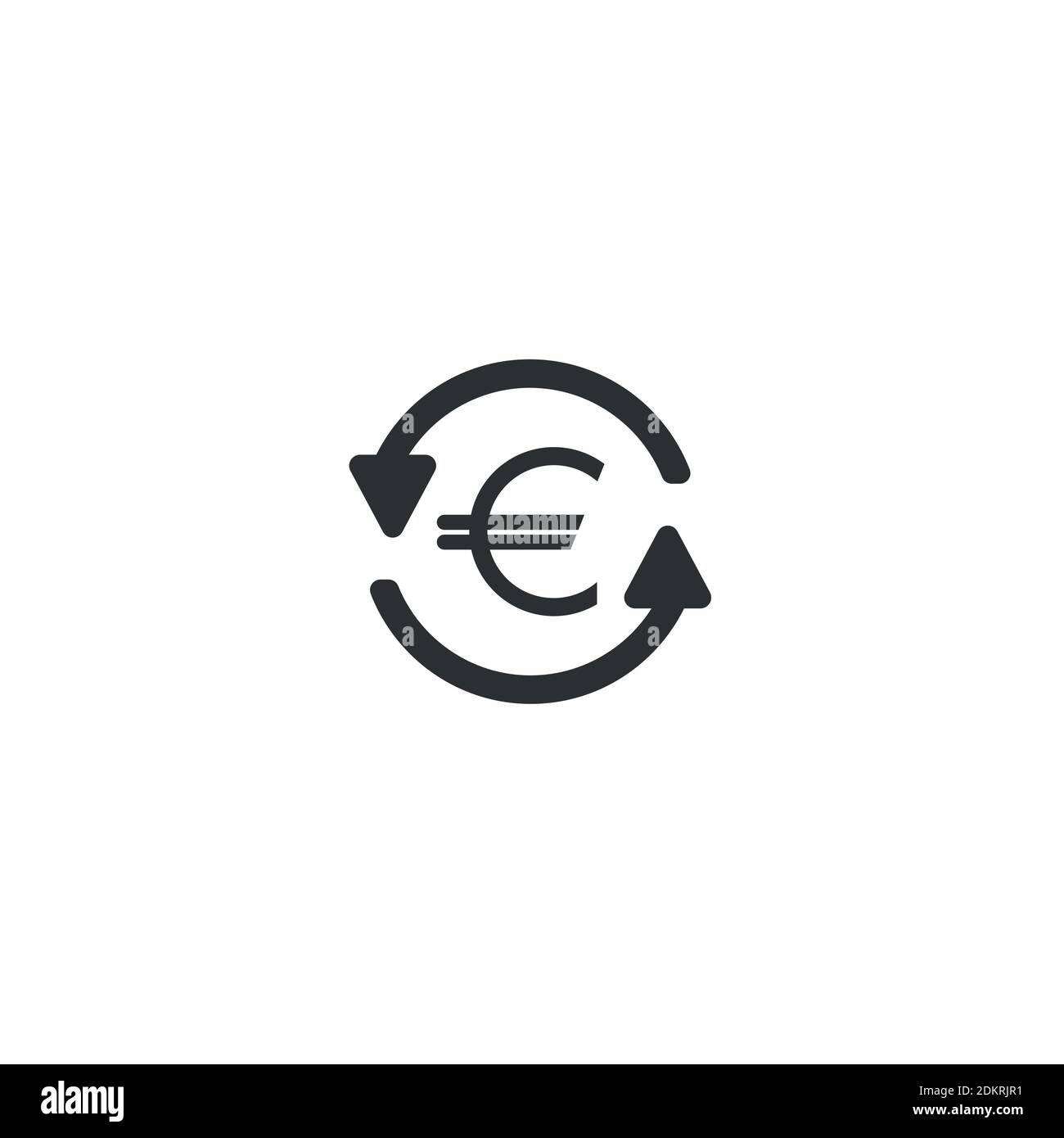 Due frecce nere rotonde con euro verde. Icona piatta. Isolato su bianco. Icona di cambio valuta. Ideale per interfacce Web e software. Illustratio vettoriale Illustrazione Vettoriale