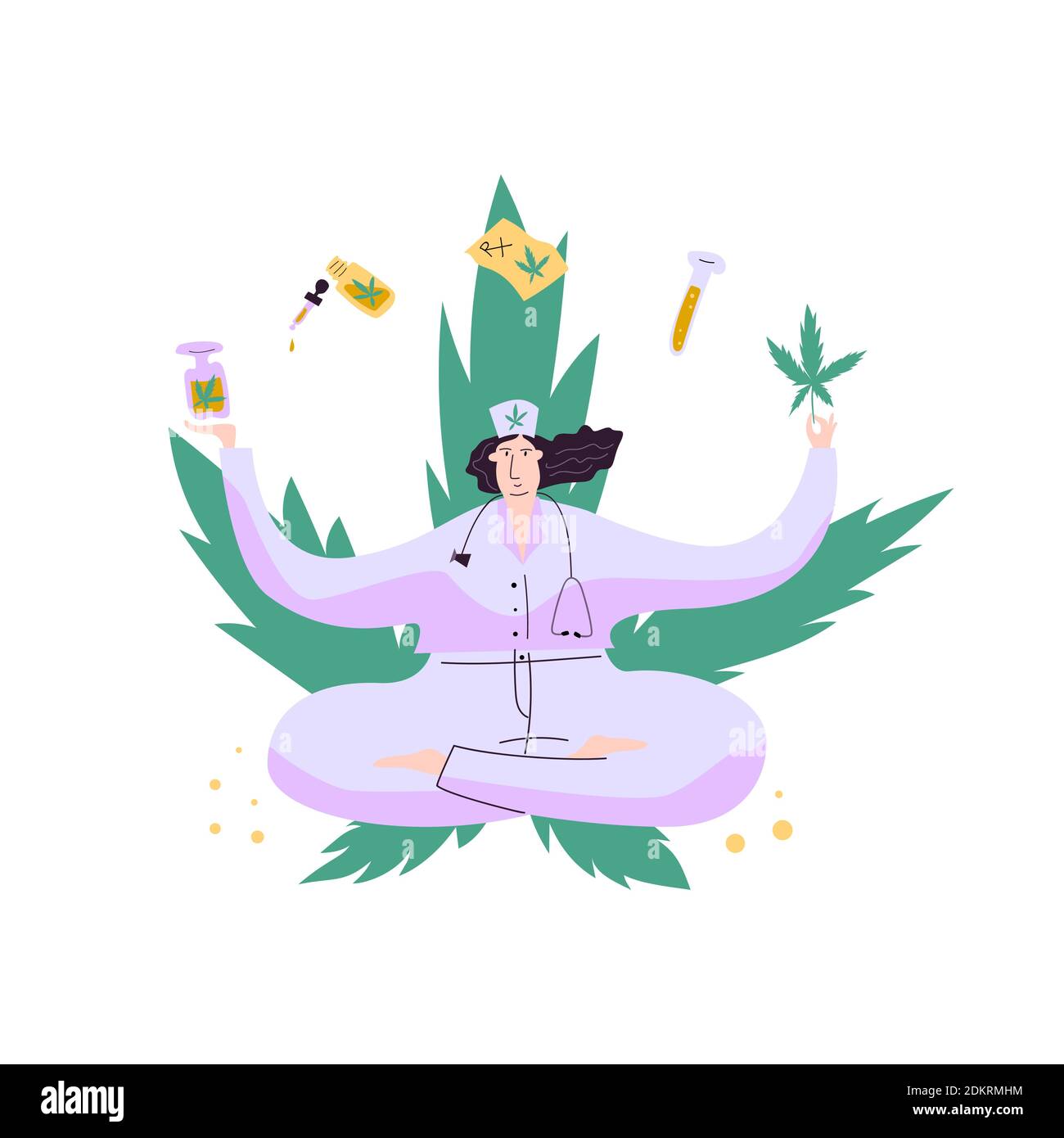 Medico circondato da droghe di cannabis sulla marijuana Illustrazione Vettoriale