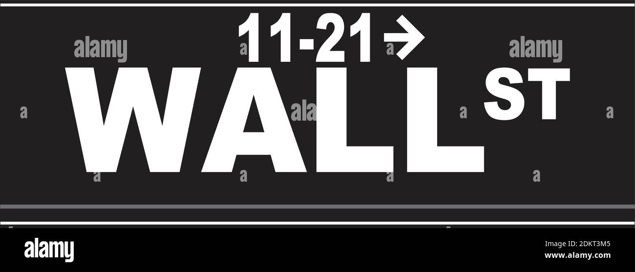 Una tipica Wall Street, targa di nome isolata su sfondo bianco Illustrazione Vettoriale