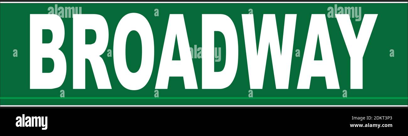 Una tipica Broadway Street, placca di nome isolata su sfondo bianco Illustrazione Vettoriale