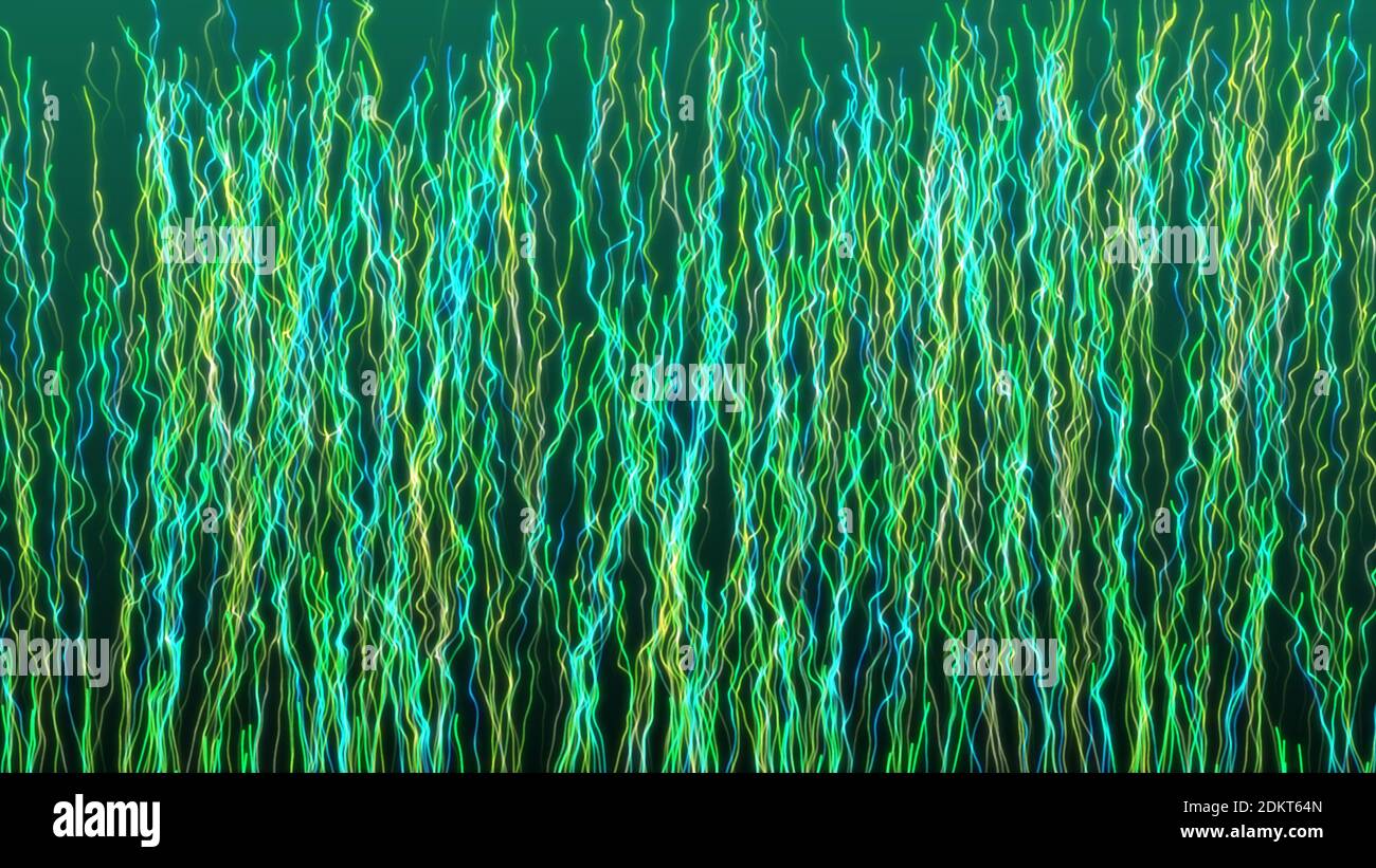 Splendide linee di colore verde astratto con motivi di turbolenza ondulati dinamici verticali e ascendenti, sfondo astratto, alta qualità 4K, rendering 3D Foto Stock