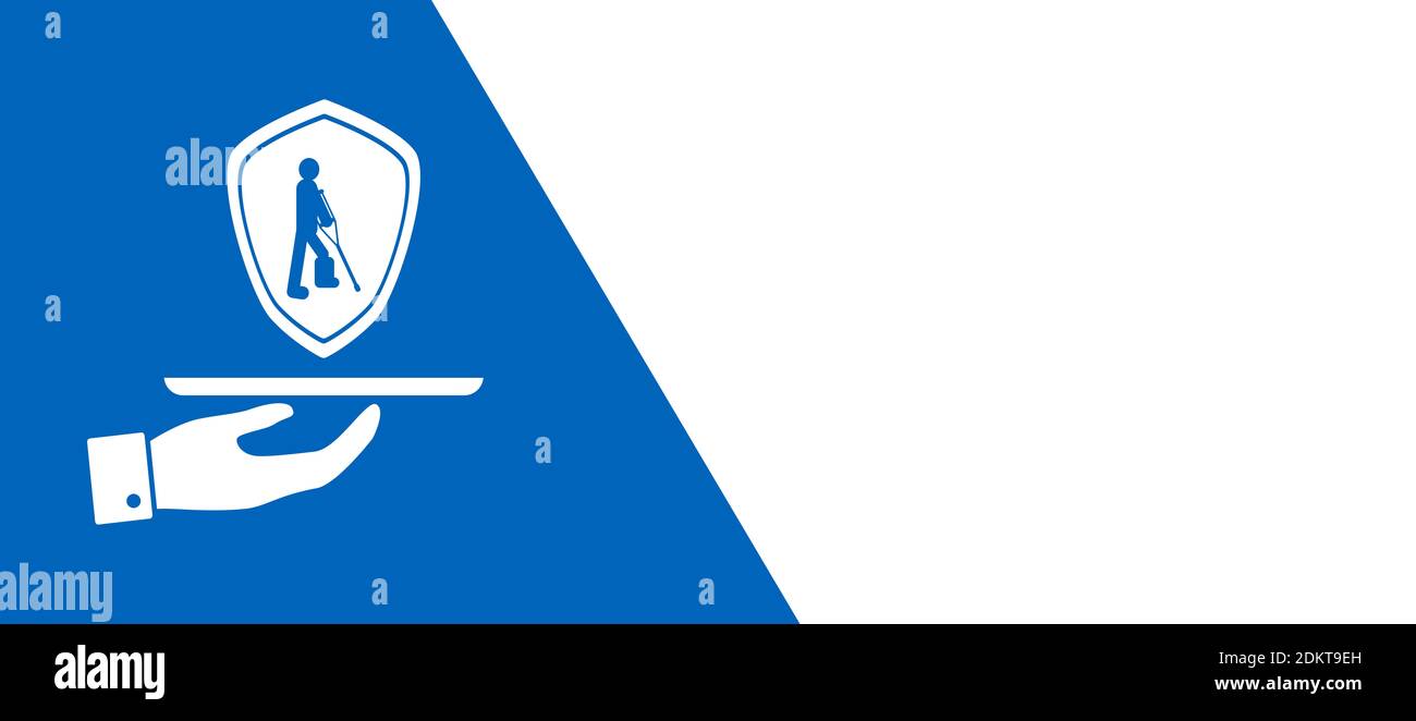 Concetto di assicurazione personale contro gli infortuni su sfondo blu e bianco. Spazio di copia. Banner panoramico Foto Stock