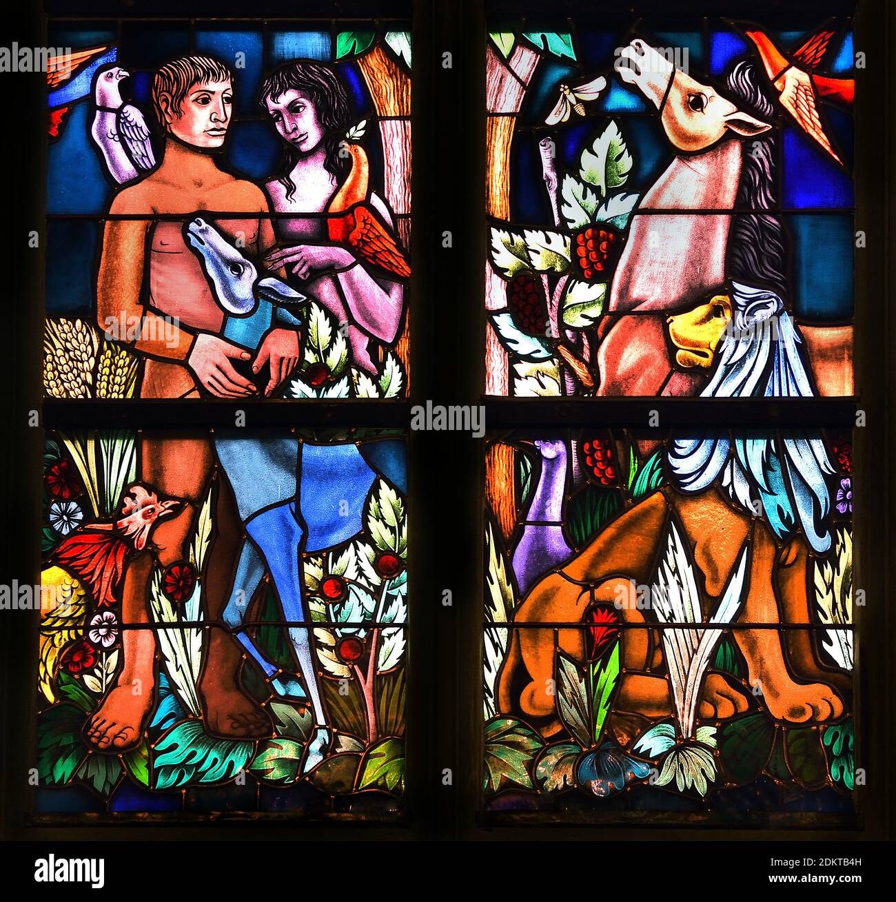 Paradise Adam ed Eva ( Cattedrale di San Giovanni ('s-Hertogenbosch) Paesi Bassi, olandese, ( vetrate ) Foto Stock