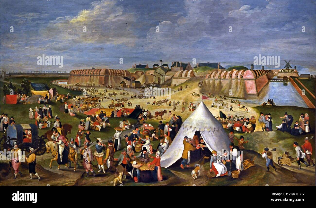 La demolizione della cittadella di Anversa nel mese di agosto 1577, controllare le città ribelle nei Paesi Bassi, Duca di Alva il direttore militare capovolge II costruire citadelle o fortezze. Gli Antwerpers conquistarono la cittadella della loro città dagli spagnoli nel 1577. Pieter Balten. 1525 - 1598 dopo Maarten van Cleve 1527 - 1581 pittore fiammingo rinascimentale Belgio Olanda . La rivolta olandese 1566–1648 Paesi Bassi contro il dominio del re Asburgo Filippo II di Spagna ottanta anni, guerra, spagnolo, olandese, Paesi Bassi, Guerra degli ottant'anni (1568-1648), guerra dell'indipendenza dei Paesi Bassi dalla Spagna, Foto Stock