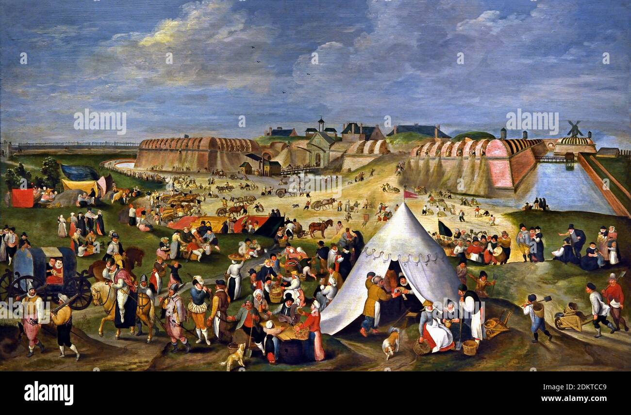 La demolizione della cittadella di Anversa nel mese di agosto 1577, controllare le città ribelle nei Paesi Bassi, Duca di Alva il direttore militare capovolge II costruire citadelle o fortezze. Gli Antwerpers conquistarono la cittadella della loro città dagli spagnoli nel 1577. Pieter Balten. 1525 - 1598 dopo Maarten van Cleve 1527 - 1581 pittore fiammingo rinascimentale Belgio Olanda . La rivolta olandese 1566–1648 Paesi Bassi contro il dominio del re Asburgo Filippo II di Spagna ottanta anni, guerra, spagnolo, olandese, Paesi Bassi, Guerra degli ottant'anni (1568-1648), guerra dell'indipendenza dei Paesi Bassi dalla Spagna, Foto Stock