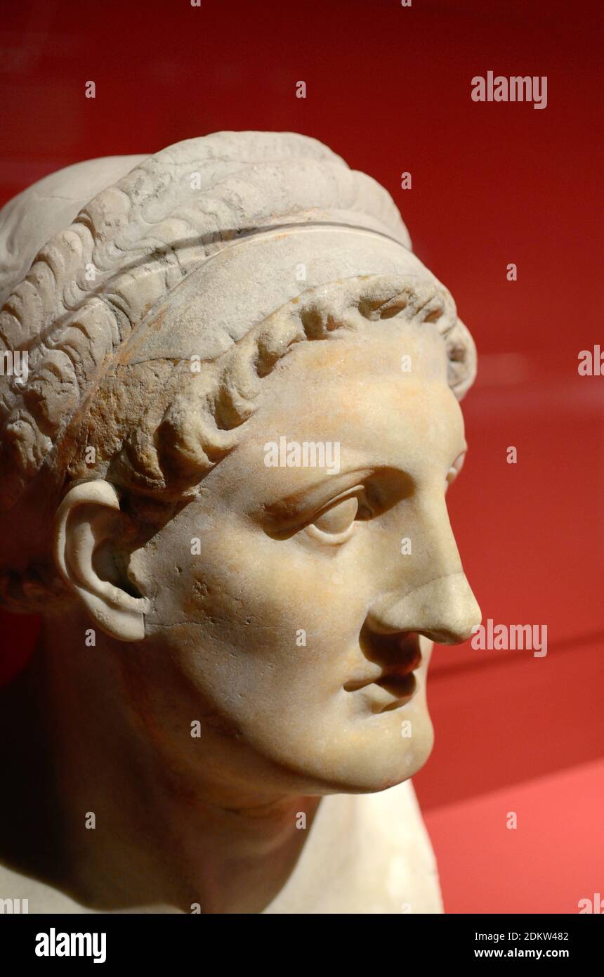 Busto o Carving di pietra del generale macedone Tolomeo i Soter, aka Tolomeo il Salvatore (c367BC-282BC) Foto Stock