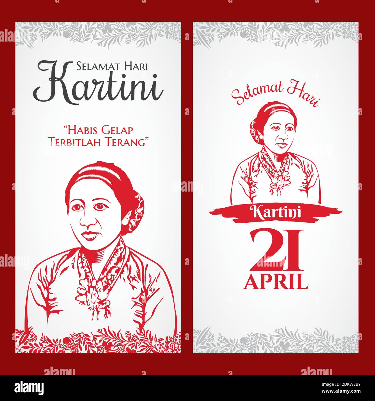 selamat hari Kartini. Traduzione: Buon giorno Kartini. Kartini è gli eroi dell'educazione femminile e del diritto umano in Indonesia adatto per il biglietto di auguri Illustrazione Vettoriale