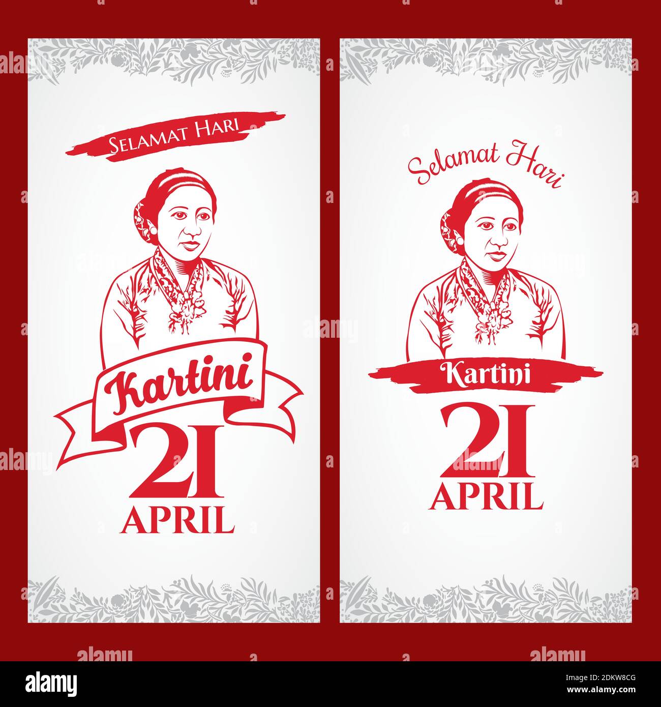 selamat hari Kartini. Traduzione: Buon giorno Kartini. Kartini è gli eroi dell'educazione femminile e del diritto umano in Indonesia adatto per il biglietto di auguri Illustrazione Vettoriale