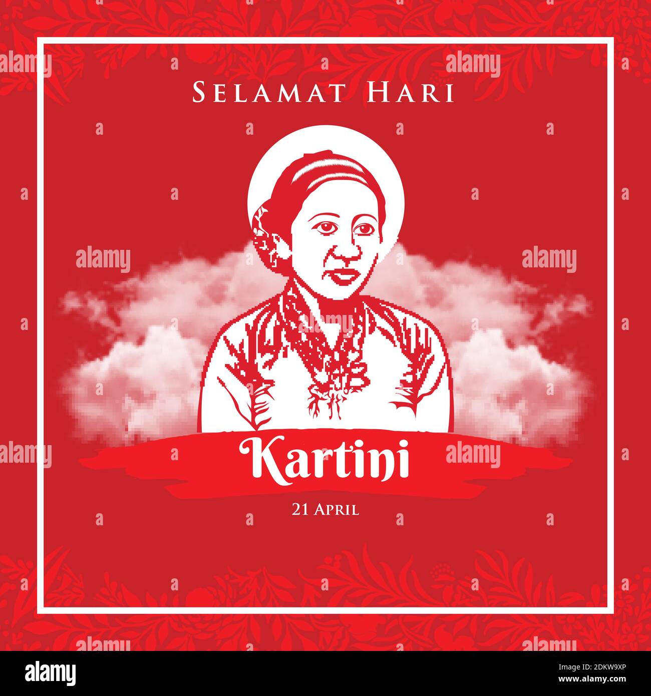 selamat hari Kartini. Traduzione: Buon giorno Kartini. Kartini è gli eroi dell'educazione femminile e del diritto umano in Indonesia adatto per il biglietto di auguri Illustrazione Vettoriale