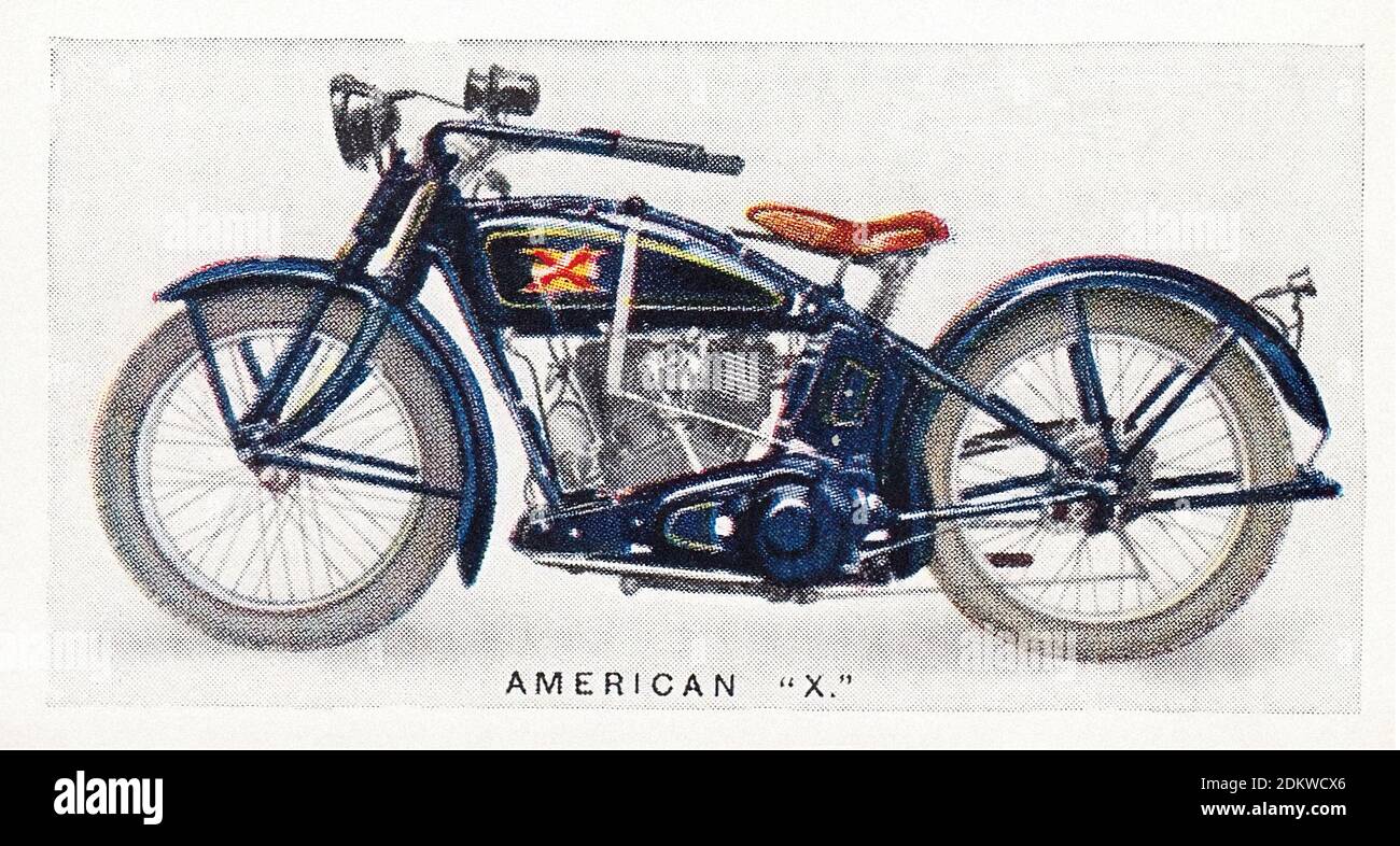 Carte di sigarette antiche. 1920. Sigarette Lambert & Butler (serie di Moto). Americano 'X' Foto Stock