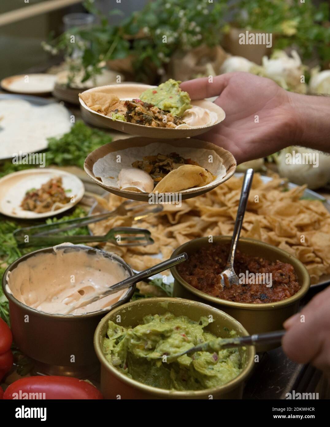 Assortimento di insalate in mostra su un tavolo a buffet Foto Stock