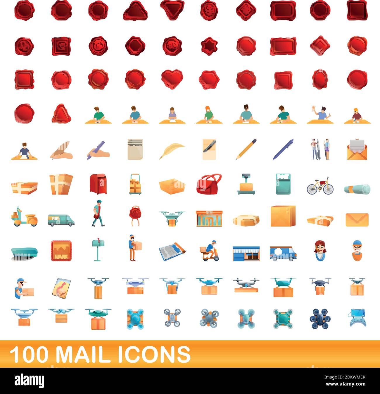 100 icone e-mail impostate. Illustrazione cartoon di 100 icone di posta vettore insieme isolato su sfondo bianco Illustrazione Vettoriale