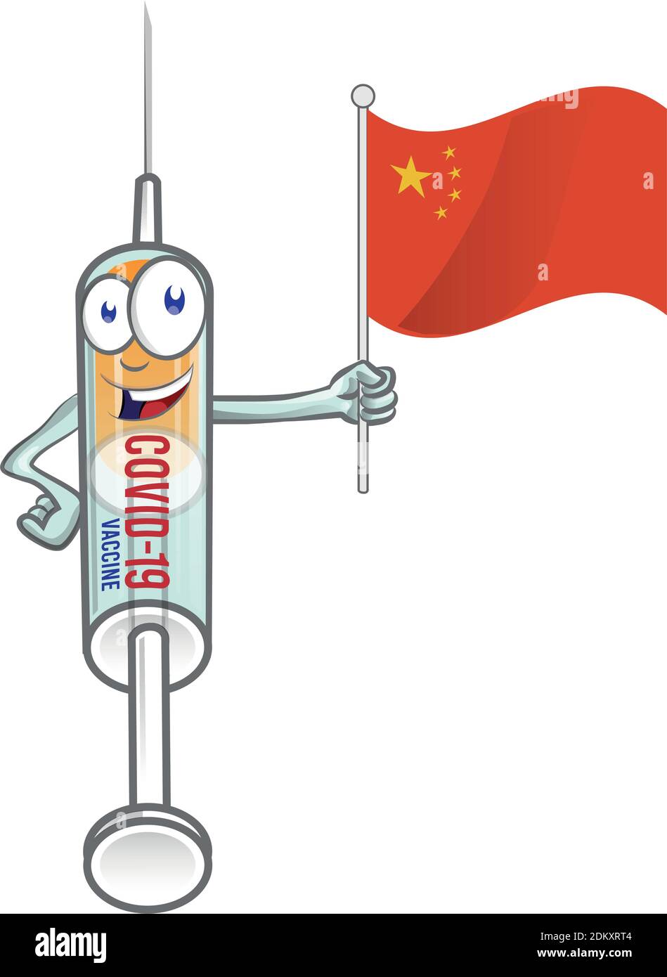 siringa medica vaccino corona virus covid-19 con bandiera cinese . vettore cartoon illustrazione Illustrazione Vettoriale