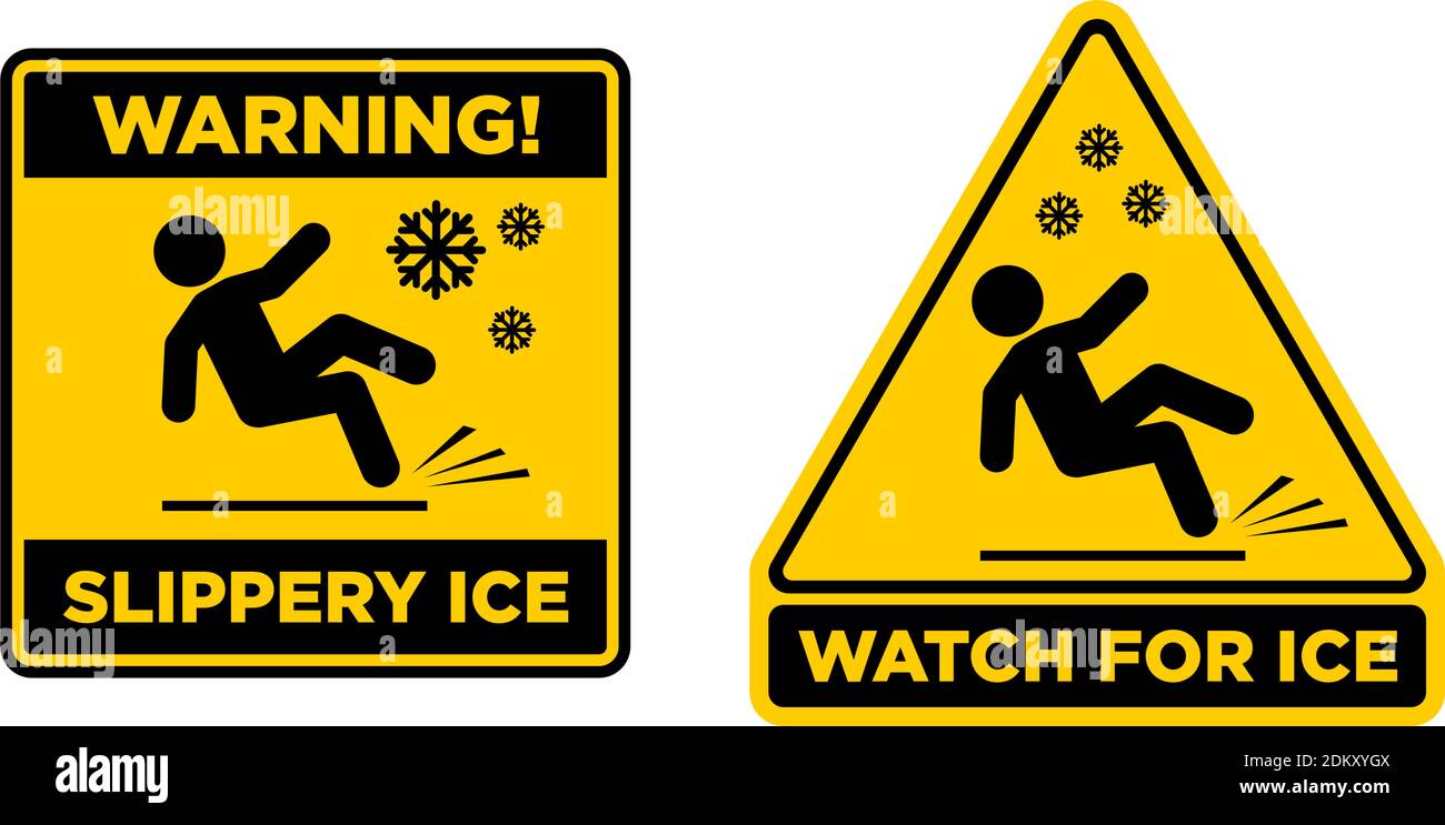 Segnale ghiaccio scivoloso. Icona pericolo di slittamento. Segno vettoriale su sfondo trasparente Illustrazione Vettoriale