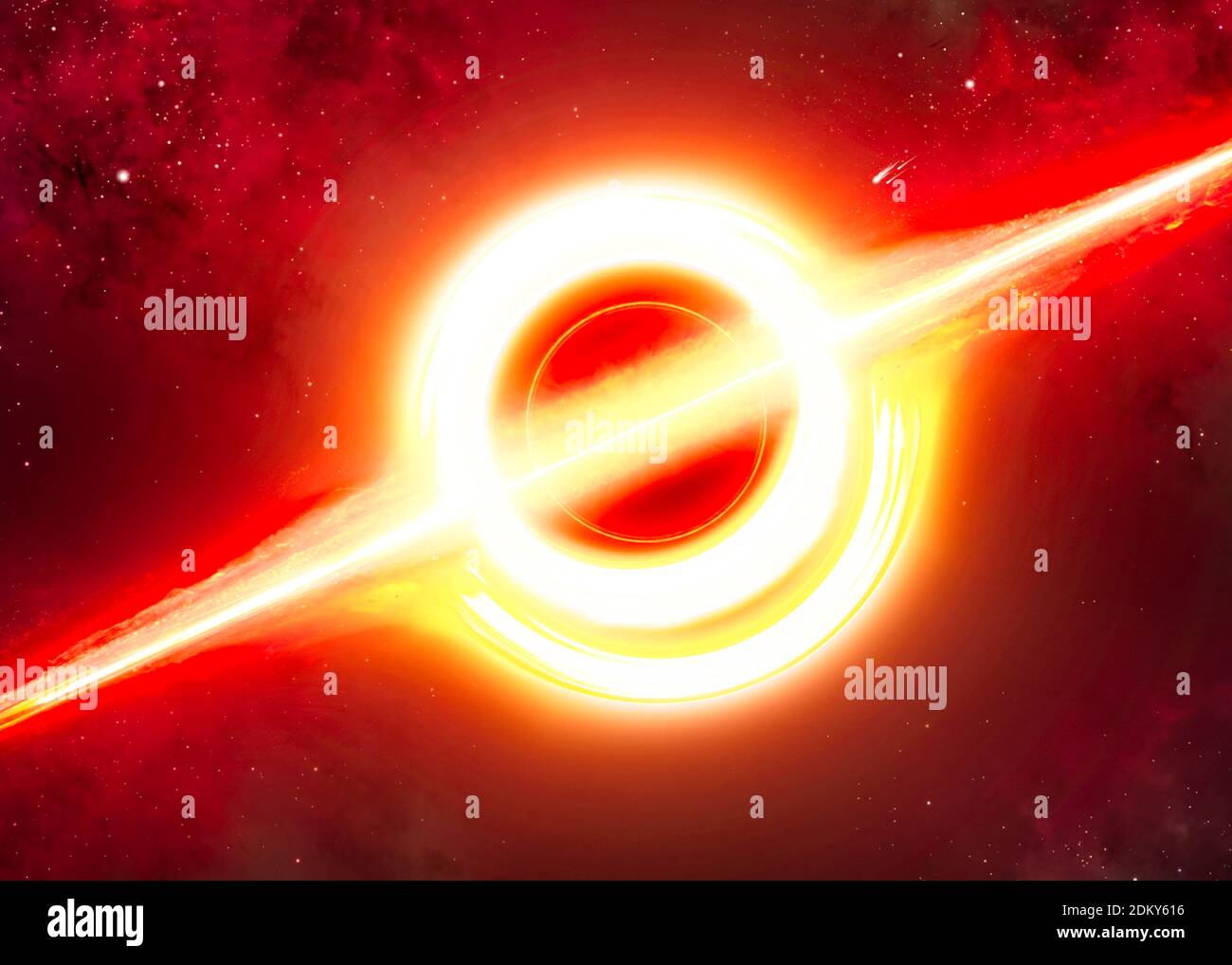 Campo gravitazionale di un buco nero, attrazione gravitazionale. Meteoriti e asteroidi in procinto di essere inghiottiti. Nuovi mondi e galassie. Nebulose Foto Stock