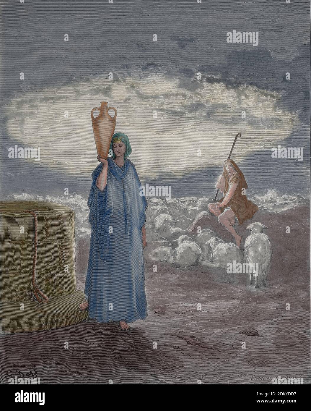 Giacobbe tiene le greggi di Labano. Genesis 29;20. Incisione di Gustave Dore (1832-1883). Foto Stock
