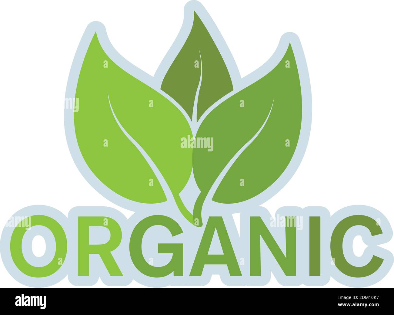 logo del prodotto biologico verde o del cibo con foglie isolate illustrazione vettoriale bianca Illustrazione Vettoriale