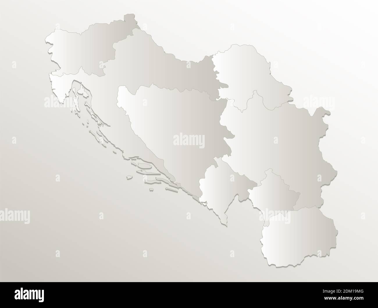 Carta jugoslava, divisione amministrativa, regioni separate, stati individuali, carta da cartoncino 3D bianco naturale Foto Stock