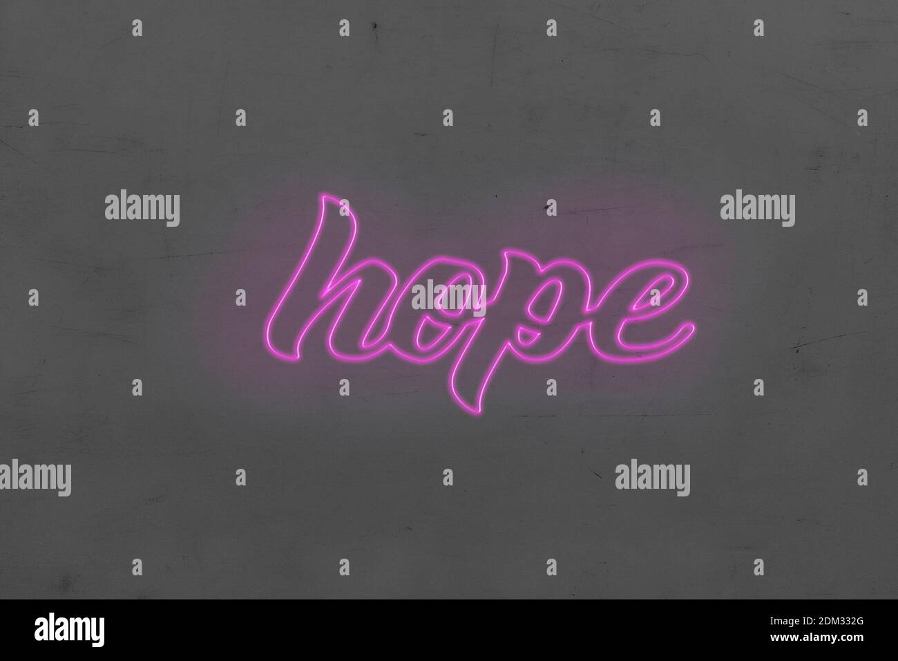 neon speranza con lettere viola. Illustrazione vettoriale. Foto Stock