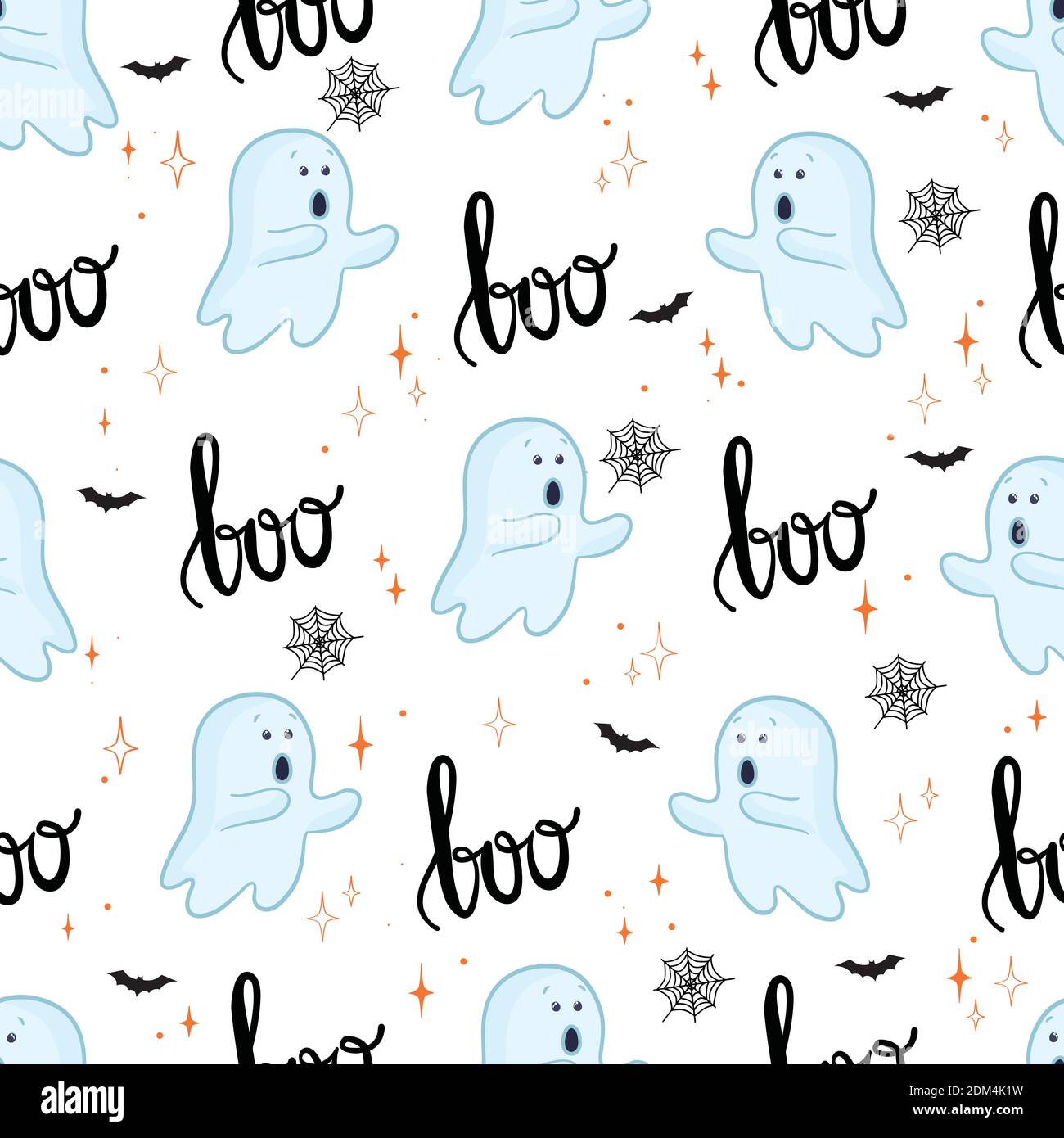 Sfondo di Halloween. Pattern senza cuciture di simpatici fantasmi cartoni animati. Illustrazione Vettoriale