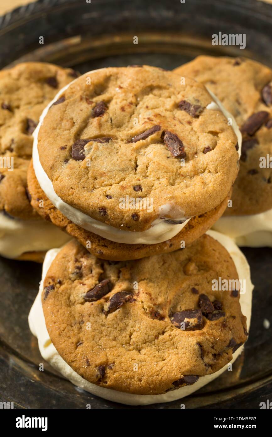 Sandwich fatti in casa con gelato e biscotti al cioccolato Foto Stock