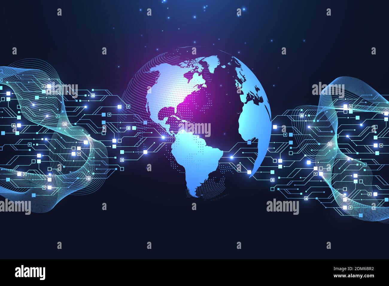 Sfondo del progetto della scheda a circuito stampato. Tecnologia astratta della scheda a circuito stampato di comunicazione con sistema di connessione dati digitale hi-tech. Riassunto Illustrazione Vettoriale