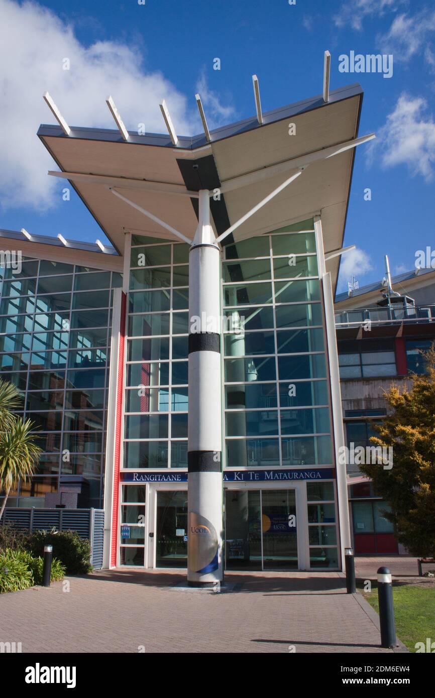 Palmerston North, Nuova Zelanda - 30 luglio 2018: Ingresso all'Universal College of Learning (UCOL) Foto Stock