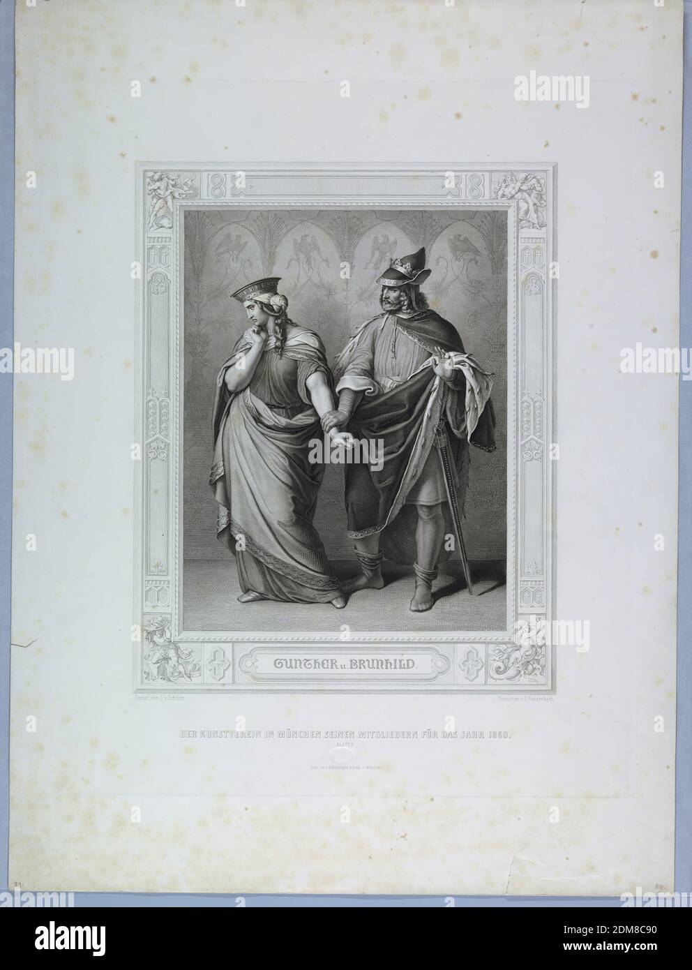 Gunther e Brunhilde, Gestochen Gonzenbach, incisione in acciaio su carta, Germania, Europa, Stampa Foto Stock