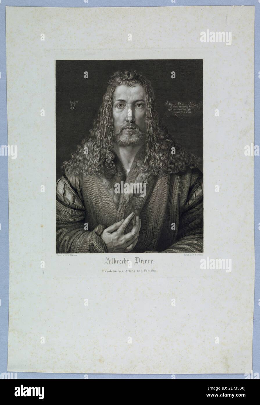 Autoritratto di Dürer, François Forster, Francese, 1790 - 1872, Albrecht Dürer, Tedesco, 1471–1528, Artaria e Fontaine, incisione su carta, Stampa autoritratto di Dürer., Mannheim, Germania, ca. 1822, Stampa Foto Stock
